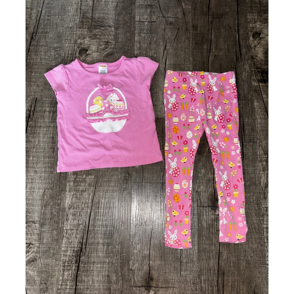Gymboree Girls 3T Easter Outfit Pink Bunny Egg Basket Shirt and Leggings Set